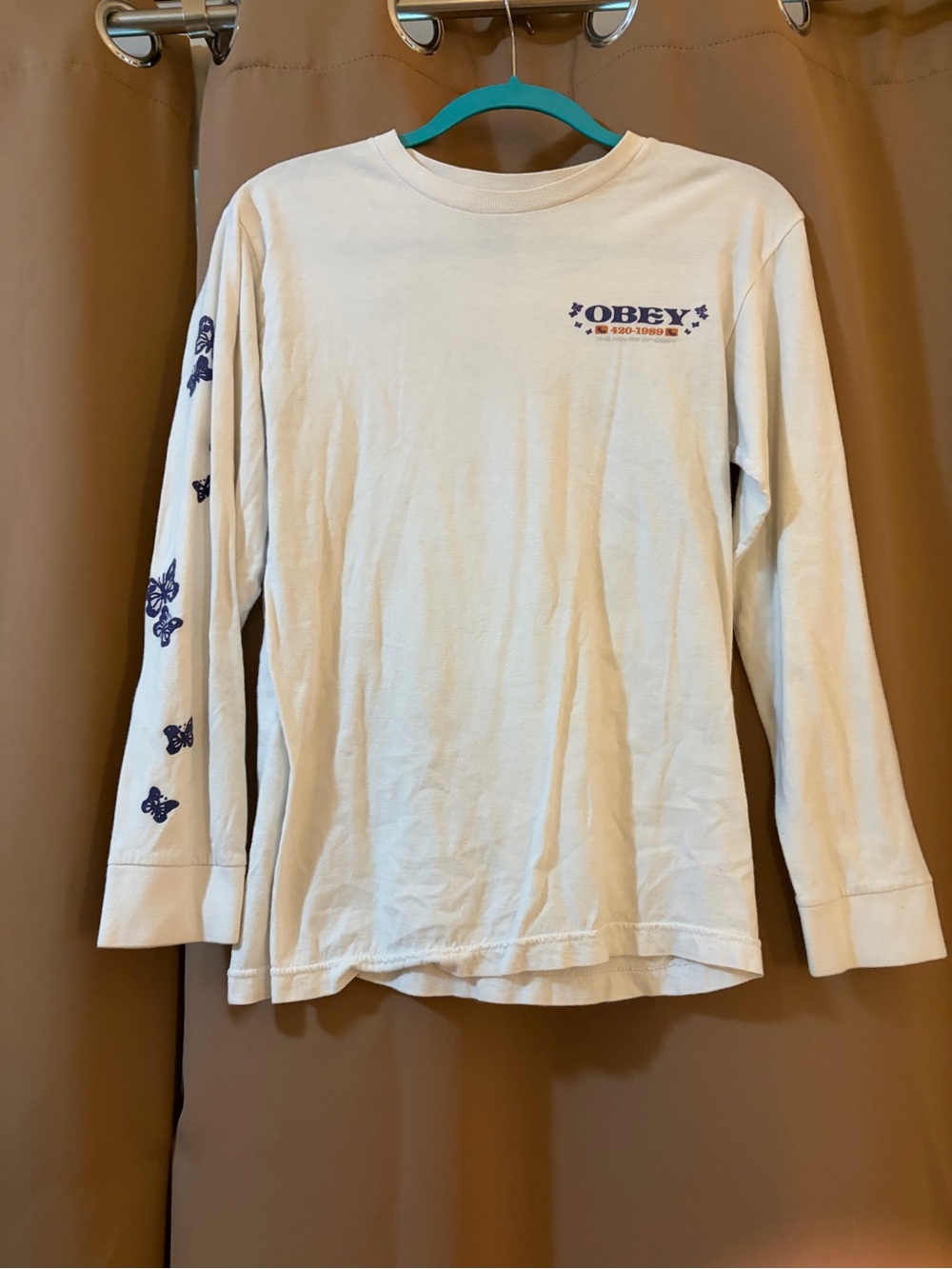 Obey Long-Sleeve Graphic Tee w/ butterflies| size small